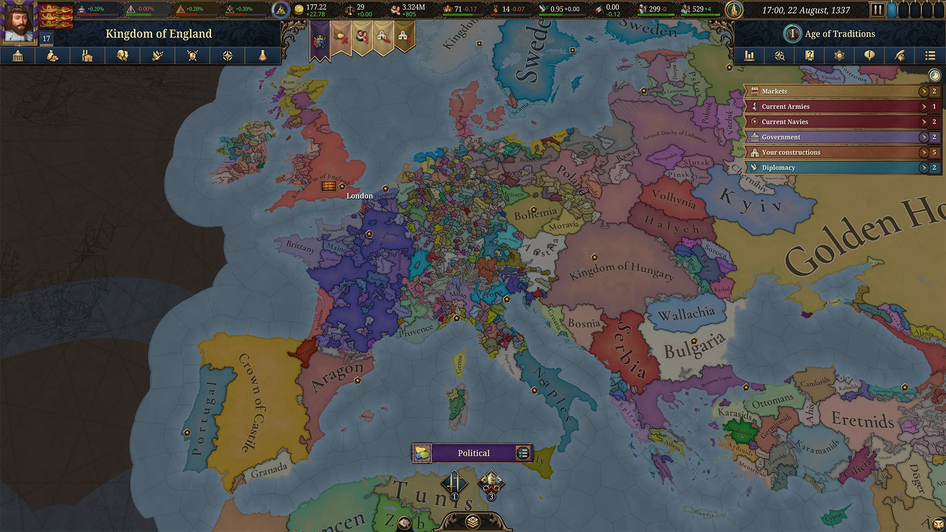 EU5 map view showing the scale of Europe and why starter country choice matters