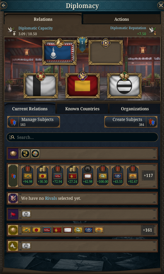 EU5 diplomacy interface showing country relationship controls and diplomatic actions
