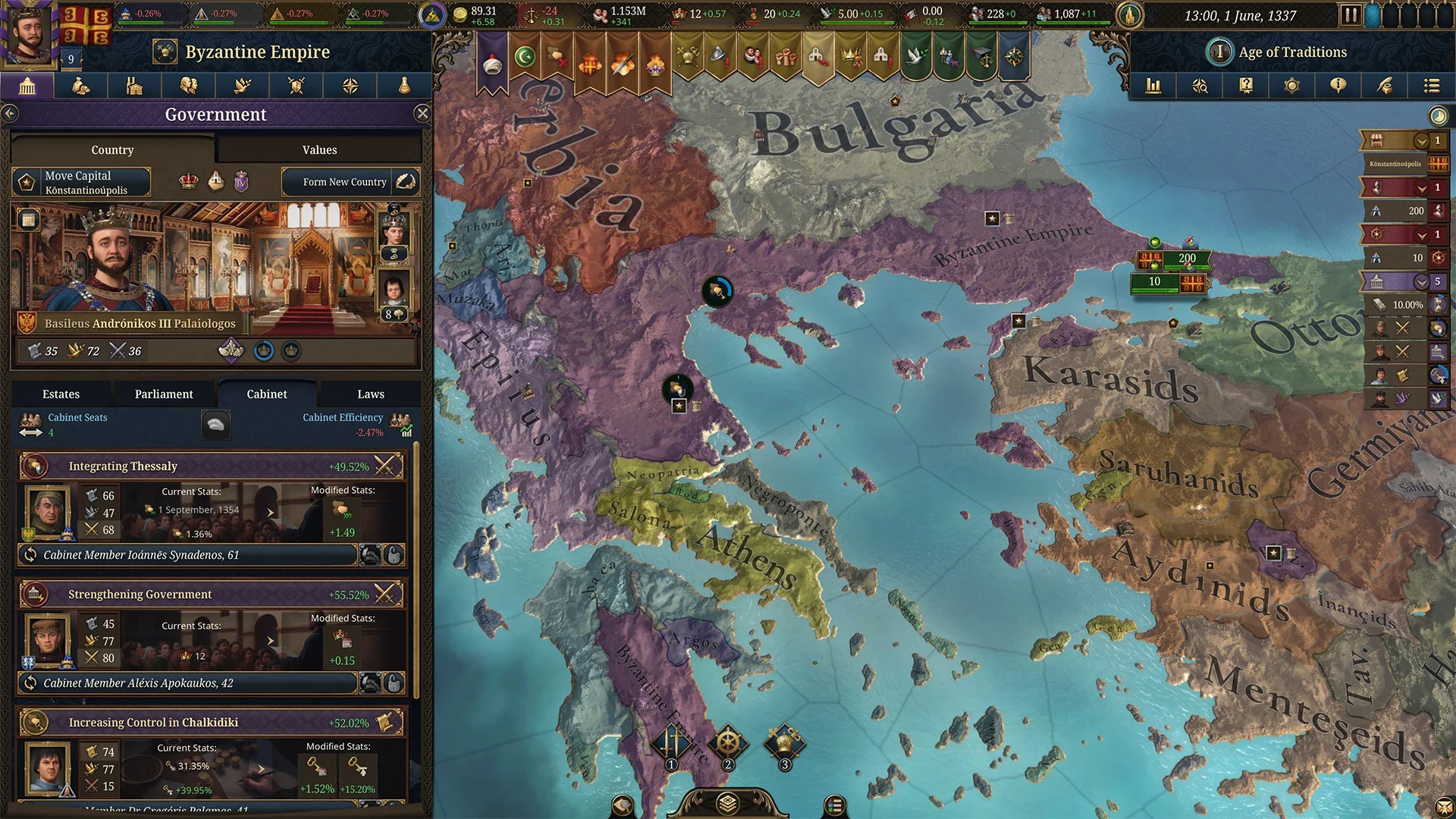 EU5 cabinet screen showing an increasing control action