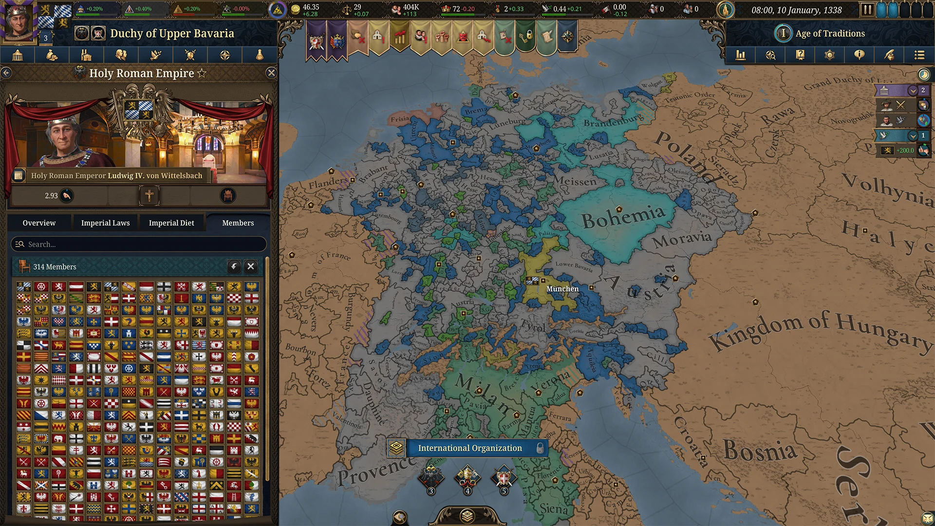EU5 Central Europe map showing Hungary, Bohemia, Austria, Poland, and the HRE context