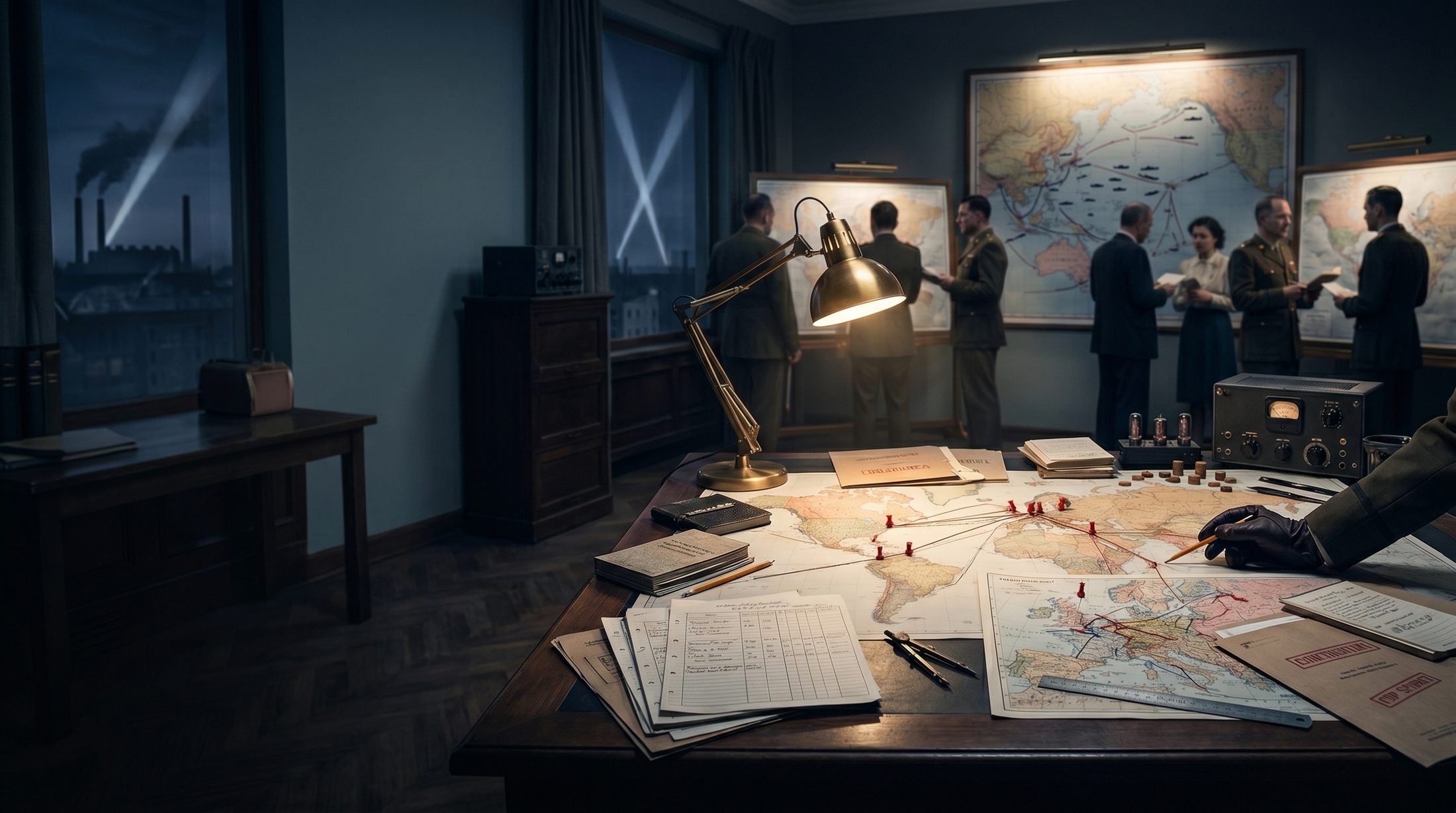 A strategy war room with maps and front planning markers for a first Hearts of Iron IV campaign.