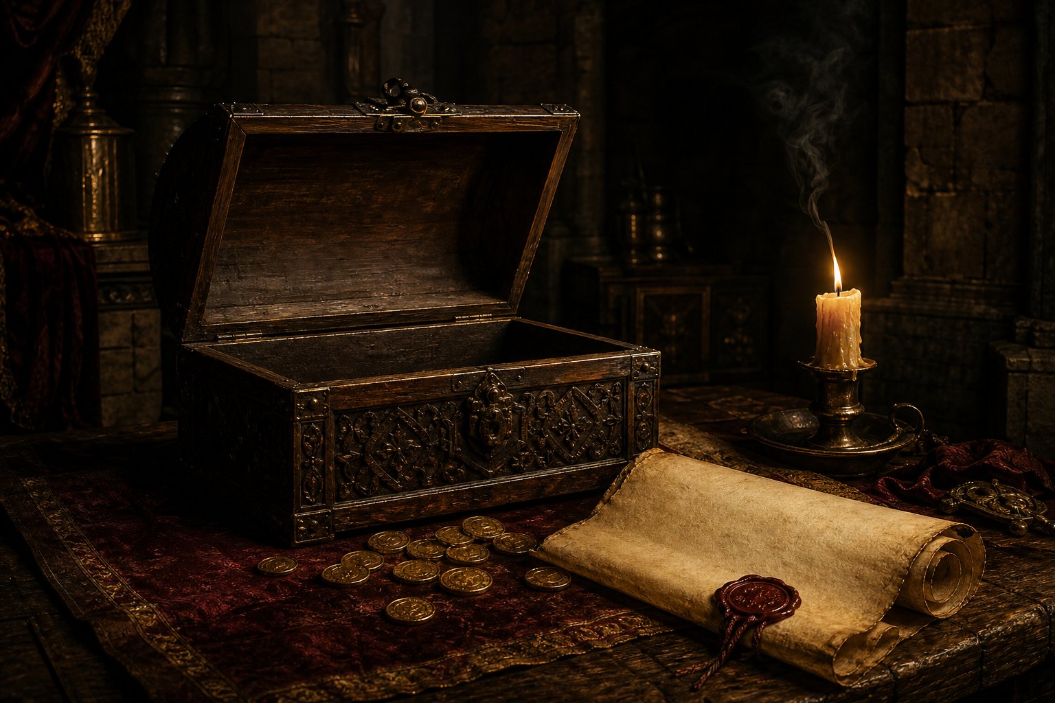 Empty treasury chest with a loan scroll for an EU5 bankruptcy guide.