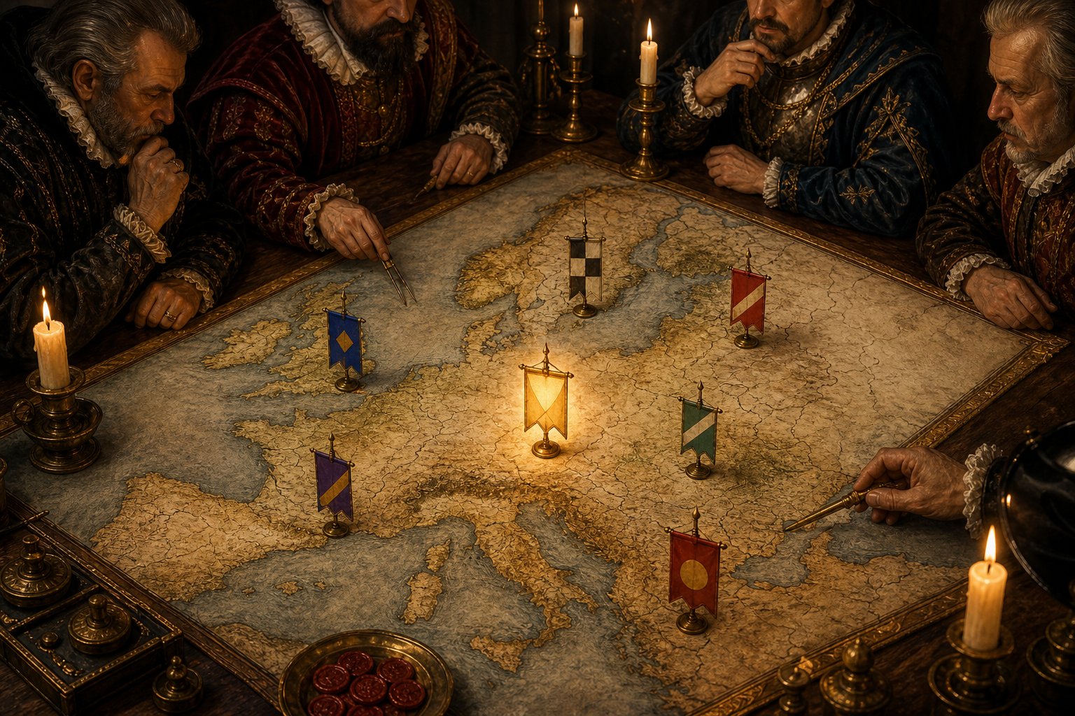 National banners on a map with one highlighted for an EU5 starter nations guide.