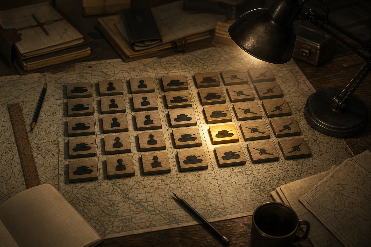 Grid of abstract military unit counters for an HoI4 division templates guide.