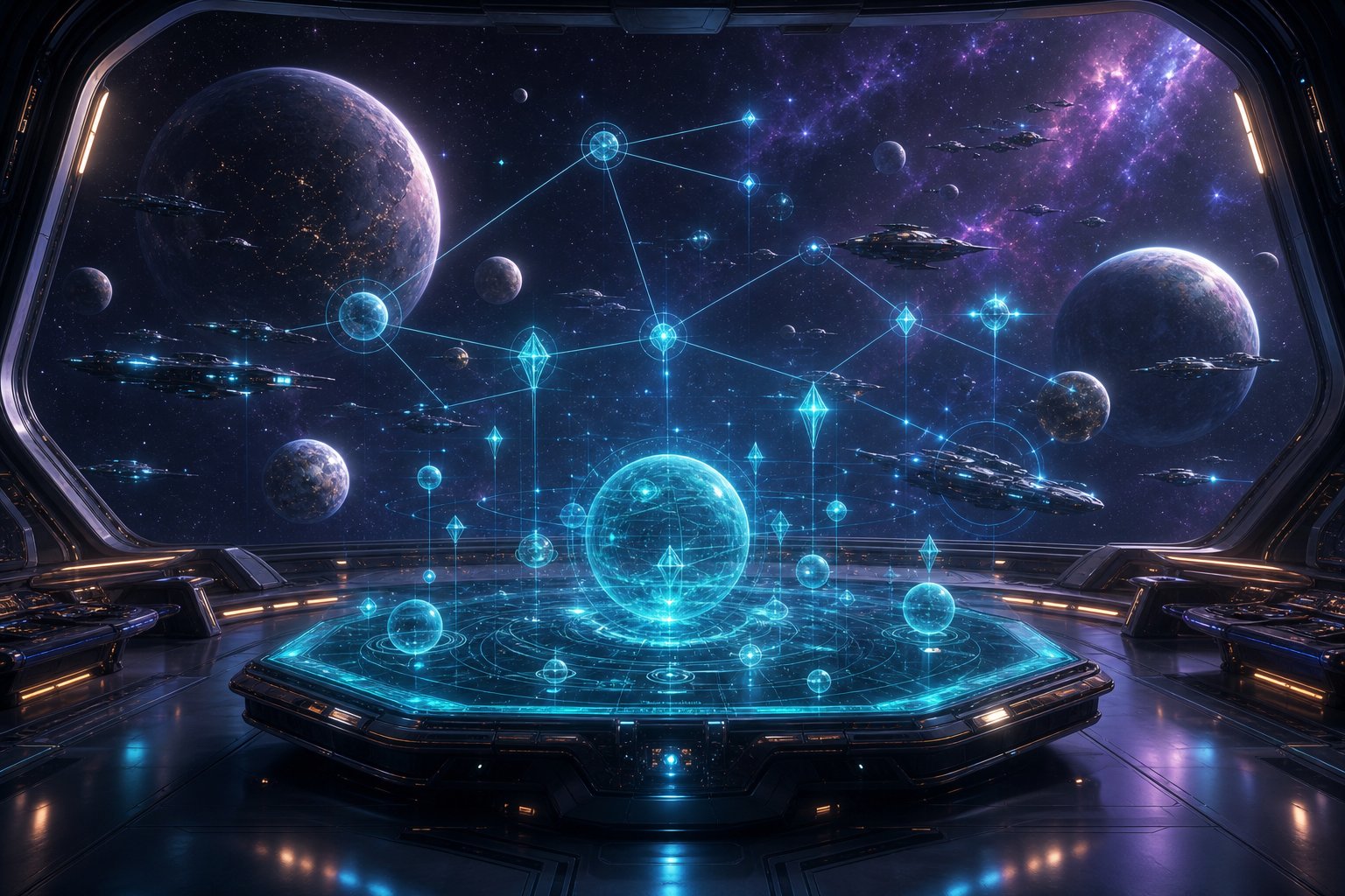 Futuristic datapad with holographic ID tags over a galaxy map for a Stellaris IDs list.