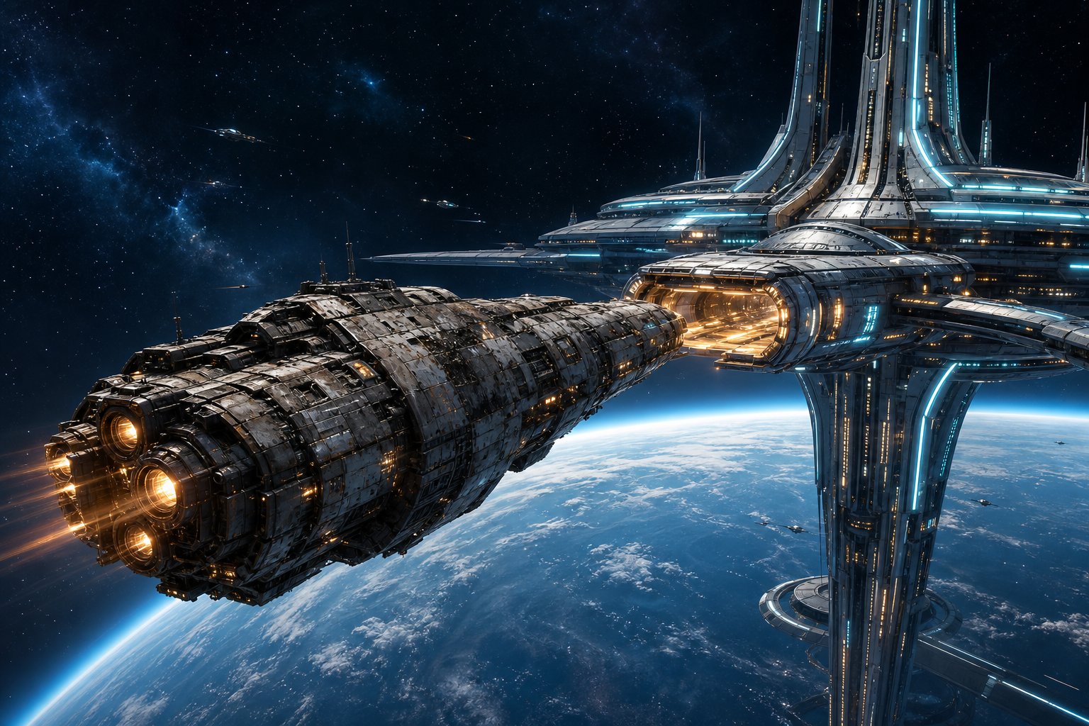 Veteran starship docking at a new station for a Stellaris returning player guide.